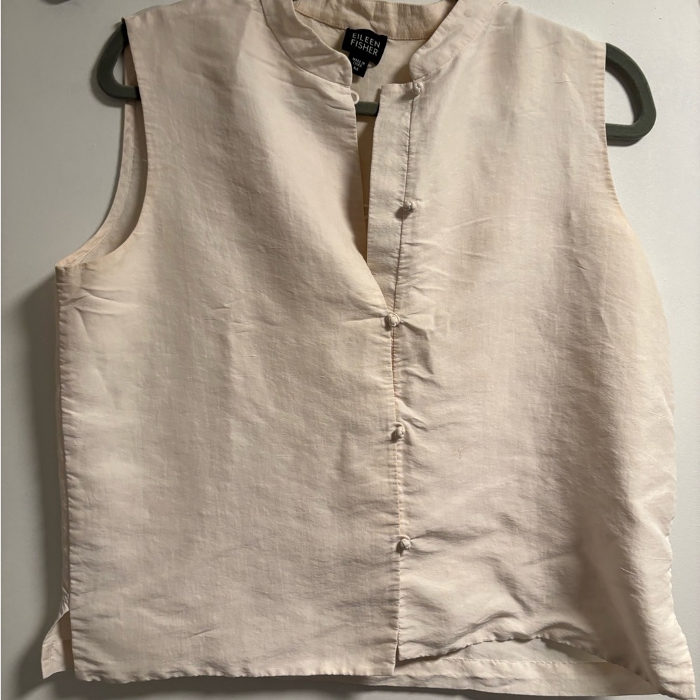 Eileen Fisher Cream 100% Silk Button Front Shell